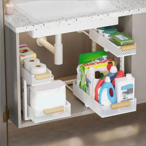 Organiseur sous &eacute;vier de cuisine, &eacute;tag&egrave;re coulissante &agrave; 2 niveaux pour &eacute;vier, porte-bouteilles d'&eacute;pices, organiseur de tiroir coulissant r&eacute;glable en