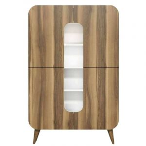 Dmora - Buffet Betria, Buffet du salon, Commode de salon, Garde-manger de cuisine, 93x32h144 cm, Noyer et Blanc, avec emballage renforcé