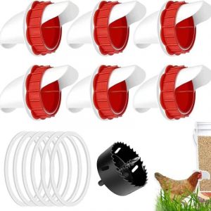 S-giant - Mangeoire Poules 6 Ports, Mangeoire Poule Automatique, diy Mangeoire à volaille Gravité Kit pour Seaux Tonneaux Bacs