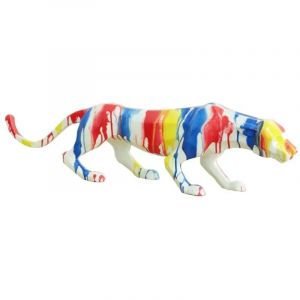 Meubletmoi - Statue panthère avec coulures peintures multicolores L85 cm - bagheera