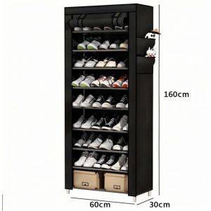 &Eacute;tag&egrave;re &agrave; Chaussures en Tissu &agrave; 10 Niveaux 60 x 30 x 160 cm, Armoire chaussures Noir, , Meuble chaussure avec Housse de Protection, pour Talons
