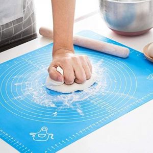 (Bleu, 50x40cm) Tapis de cuisson en silicone, extra &eacute;pais, grand tapis de p&acirc;te antid&eacute;rapant avec mesure, pour p&acirc;te, cro&ucirc;te &agrave; tarte, tapis &agrave; rouler,