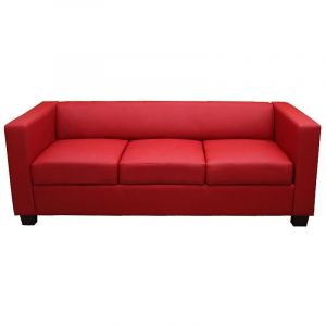 HHG - Canapé / sofa Lille, 3 places, 191x75x70cm, simili-cuir, rouge