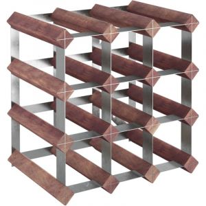 D&eacute;coshop26 - Casier range bouteilles &eacute;tag&egrave;re de rangement vin pour 12 bouteilles en bois pin marron et acier DEC024291