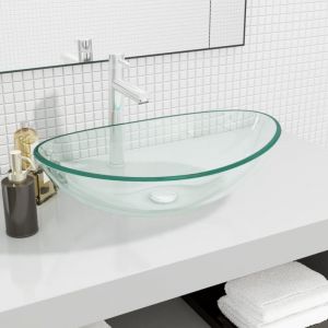 Vasque à poser Lavabo，Bac à laver，Évier Verre trempé 54,5x35x15,5 cm Transparent CFW89623