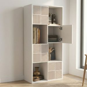 Biblioth&egrave;que, 60x30x125cm, Biblioth&egrave;que basse, 8 compartiments avec 4 portes, &Eacute;tag&egrave;re de rangement, Meuble de rangement Modulable, style