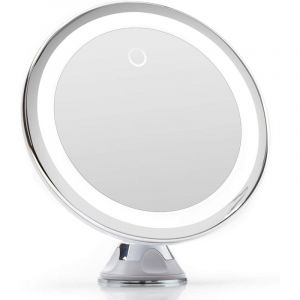 Miroir Grossissant 10x Lumineux LED avec Forte Ventouse, USB ou Batterie - Miroir Maquillage avec Lumi&egrave;re Naturelle Dimmable pour Les Salles de Bain,