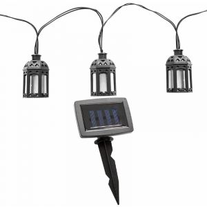 Guirlande lumineuse led solaire d'extérieur, lampe solaire, décoration de balcon en forme de lanterne, plastique noir, 10x led blanc chaud, l 200 cm,