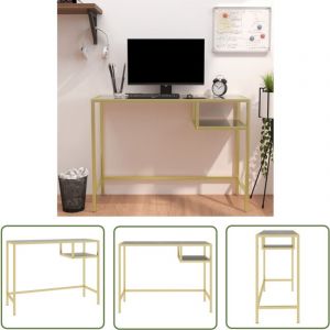 The Living Store - Bureau d'ordinateur Marbre noir 100x36x74 cm Verre trempé - Bureau Ordinateur - Bureau En Verre - Bureau Moderne - Bureau
