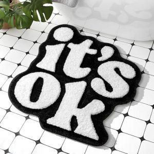 SSTRWGOOD Funny It's OK Petit tapis de bain antid&eacute;rapant en microfibre lavable et absorbant pour salle de bain Noir et blanc 63,5 x 61 cm
