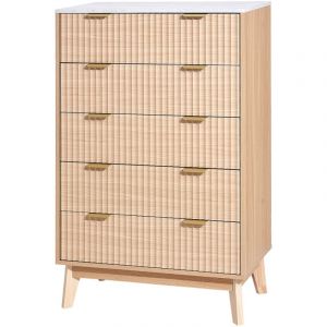 Mophorn - Commode à 5 tiroirs avec façade cannelée, meuble de rangement en bois équipé de glissières et dispositif anti-basculement, design