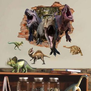 Stickers Muraux Dinosaure 3D Jungle Enfant Autocollant Mural Dinosaure Enfant 3D Gar&ccedil;on D&eacute;coration Murale Gar&ccedil;on Chambre Enfants B&eacute;b&eacute; P&eacute;pini&egrave;re