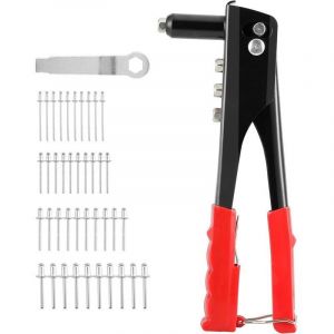 Kit d'outils de rivetage, riveteuse pop professionnelle avec 4 adaptateurs de buse, ensemble de riveteuse manuelle 4 en 1 avec 100 rivets