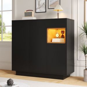 Meuble chaussures Meuble d'entr&eacute;e LED 16 Couleurs105x39.5x100.5cm 3 portes 1 tiroir Compartiment rangement Armoire chaussures 18-24 Paires Casiers