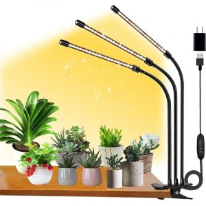 Lampe Horticole LED, Lampe De Croissance Pour Plantes D'Int&eacute;rieur, 3000k/5000k/660nm Lampe LED Horticole Spectre Complet 3 T&ecirc;tes