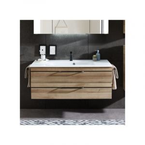 Azurlign - Meuble de salle de bain Carat Ligne 212 Diam&egrave;tre 120 cm Couleur Ch&ecirc;ne Riviera Colonne de rangement Sans colonne Armoire de toilette Sans
