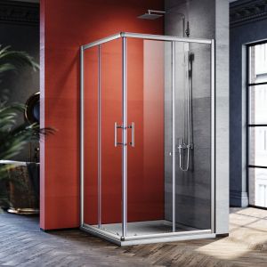 SIRHONA Cabine de douche Entrée d'angle Porte coulissante Verre trempé 6mm Installation réversible Profils An aluminium - 90x90x185cm