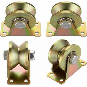 ZVD 4 Pcs poulie de levage,Poulie Simple pour de Levage Mouflage,Rail Roulette Portail Coulissan,Roulette à rainure en V,Pour cordes cordes en acier
