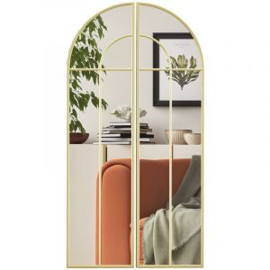 Miroir mural arc 30 x 120 cm, grand miroir d&eacute;coratif avec cadre m&eacute;tallique, pour salon, chambre, couloir, ton dor&eacute;