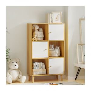 Sifree - Bibliothèque Modulable 6 Cases avec 3 Portes Anti-Poussière - 110cm Design Blanc Bois Panneau de Particules Résistant à l'Usure,