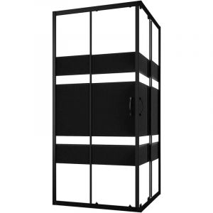 Parama - Cabine de douche coulissante 80x80 cm Profilés Aluminium Noir Verre 4 mm sérigraphié h185 - Mod. réversible Willis