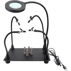 Loupe Soudure,Troisieme Main Soudure,Troisieme Main,Avec Lampe Grossissante Led 6X,Table De Soudage Auxiliaire Avec 4 Bras Flexibles,Convient Pour La