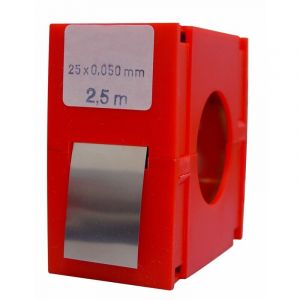 Rouleau de feuillard calibr&eacute; VOGEL 2,5 m x 25 mm en acier inoxydable, 0,2 mm d'&eacute;paisseur.
