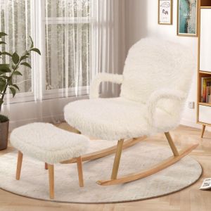 Dans Les Nuages - Fauteuil à bascule 96,5 cm, avec repose-pieds, dossier, pieds en bois, dossier en capitonné, accoudoirs, Rocking chair de capitonné