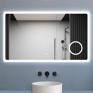 Biubiubath - Miroir Salle de Bain 120x70cm Bluetooth simple,Loupe,Dimmable avec 3 couleurs,Miroir lumineux avec Anti-Buée et Mémoire