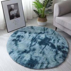 Tapis Rond Cozy Sensation ,Tapis Salon Shaggy - Descente de lit Chambre Grande Taille Poils Longs Moderne tapid Moquette Poil Long (Bleu fonc&eacute;, 80 cm)