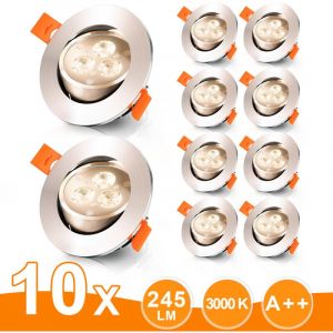 Randaco 10x Spots LED encastrables orientables, 3W, blanc chaud,Spots LED &agrave; encastrer， Plafonnier spot