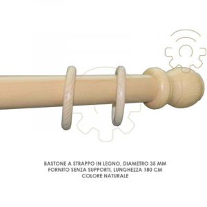 Tringle &agrave; rideau en bois naturel mm.35 longueur cm.180 avec d&eacute;chirure sans supports - Salon