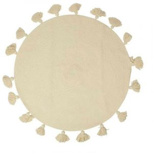 Tapis rond pompons écru coton D90