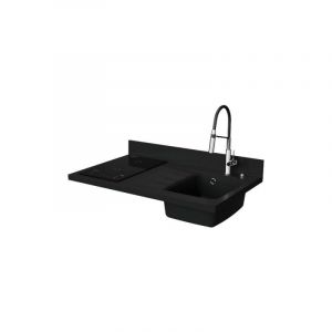 Cuisibane - Plan de travail monobloc PlaniQuartz avec évier - 100 cm - Nero - évier à droite - Plaque de cuisson Induction