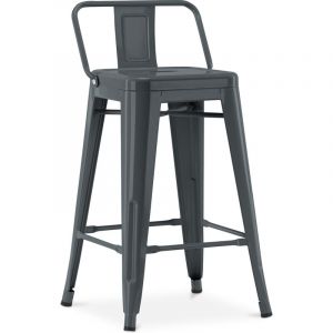 Tabouret de bar avec dossier - Design industriel - 60cm - Nouvelle &eacute;dition - Stylix Gris fonc&eacute;