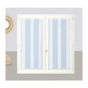 Voilage blanc à fines rayures avec passe-tringle, paire de 2X 45x160cm - prêts à poser, Atout Ciel