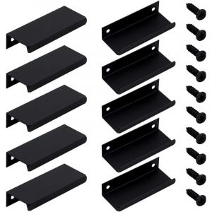Lot de 10 poign&eacute;es rectangulaires de 8 cm pour placard de cuisine, avec vis, en fer, pour tiroirs, armoires, portes de penderie (noir)