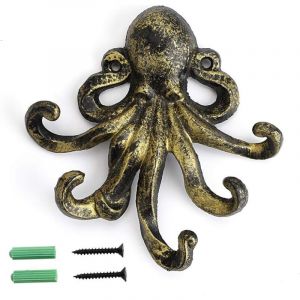 Crochet mural d&eacute;coratif Octopus 5 Tentacles en fonte - crochet de serviette rustique crochet cl&eacute; manteau manteau porte-serviettes, Bronze vert