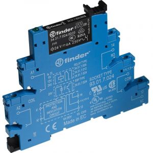 Module relais Finder 38.51.7.024.0050 Tension nominale: 24 v/dc Courant de commutation (max.): 6 a 1 inverseur (rt) 1 p
