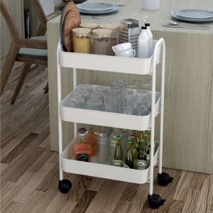 Chariot de cuisine à roulettes en métal blanc à 3 étagères - Tier