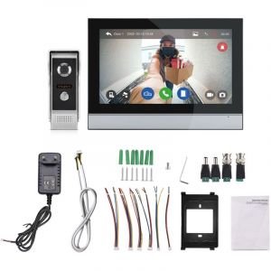 Decdeal Cam&eacute;ra de porte vid&eacute;o sans fil avec affichage Wifi 7 pouces tactile Screen Door T&eacute;l&eacute;phone Kit double Way Interphone pour Villa Home Office