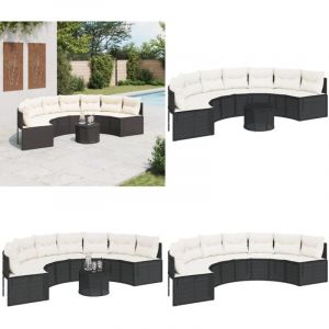 Vidaxl - Canapé de jardin table coussins demi-rond noir résine tressée - Canapé De Jardin - Meubles De Jardin - Salon De Jardin - Ensemble De Jardin