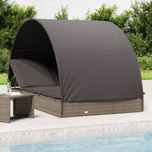 Maisonchic - Transat 2 places avec toit, Bain de soleil, Chaise longue rond gris 211x112x140 cm togp41309 design in