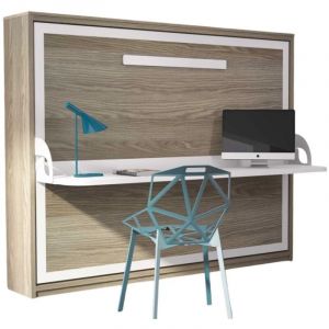Les Tendances - Lit escamotable avec bureau 140x190 ch&ecirc;ne clair p 35 Kinoa