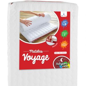 Matelas de Voyage pour b&eacute;b&eacute; - 60x120cm - D&eacute;houssable - Epaisseur 5cm - Roul&eacute; - Fabrication fran&ccedil;aise - Babysom