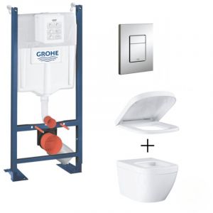 Grohe Pack WC Euro Ceramic Cuvette Compact Triple Vortex + Rapid SL autoportant NF + plaque chrome (ProjectEuroCompact-1)