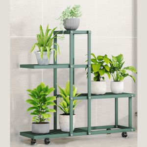 Hoerfuriy - Porte Plantes Fer Forg&eacute; sur roues 62x26x60cm &Eacute;tag&egrave;re Plante Fleur Ext&eacute;rieur Int&eacute;rieur Escalier Fleurs pour Maison Balcon Terrasse