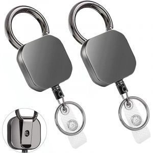 2 Pi&egrave;ces Porte Cl&eacute; retractable en M&eacute;tal Robuste, Porte Badge Retractable, Porte Cl&eacute;s R&eacute;tractable, avec Clip de Ceinture et Mousquetons, pour Bureau