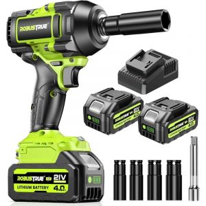 1100 N.m Cl&eacute; &agrave; Chocs Sans Fil Brushless, 1/2' Boulonneuse a Choc deux 21V 4.0Ah Batteries, 4 Douilles &agrave; Chocs, Cl&eacute; &agrave; Chocs &Eacute;lectrique pour Voiture