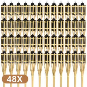 Wolketon Torche de jardin en lot de 48, flambeaux en bambou, avec m&egrave;che, &eacute;clairage d'ambiance, hauteur : 90 cm, nature